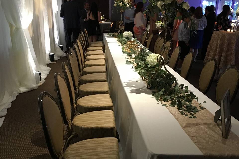 Table setup with flower centerpiece