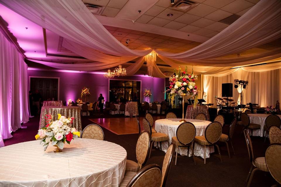 Table setup with flower centerpiece