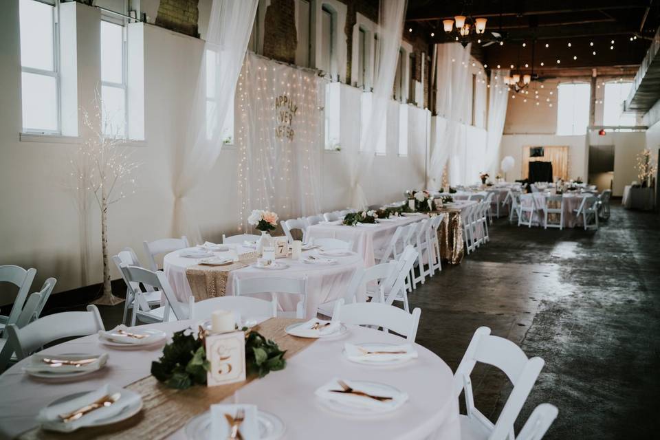 Table setup with flower centerpiece