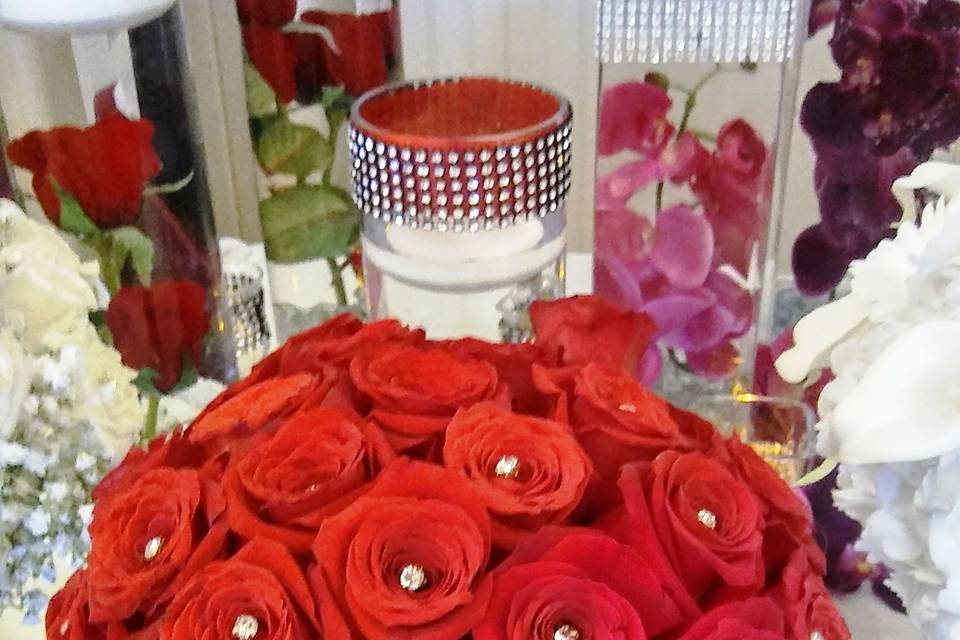 Fresh rose bouquet rhinestones