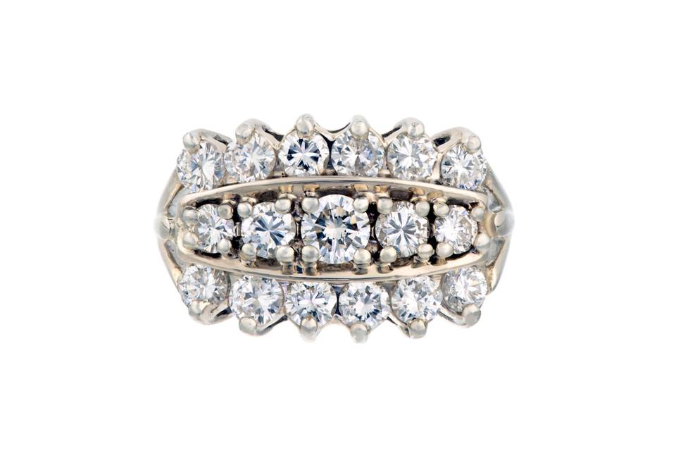 Triple row diamond ring