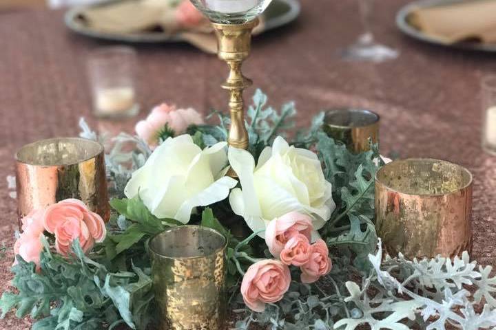 Brass and blush centerpiece