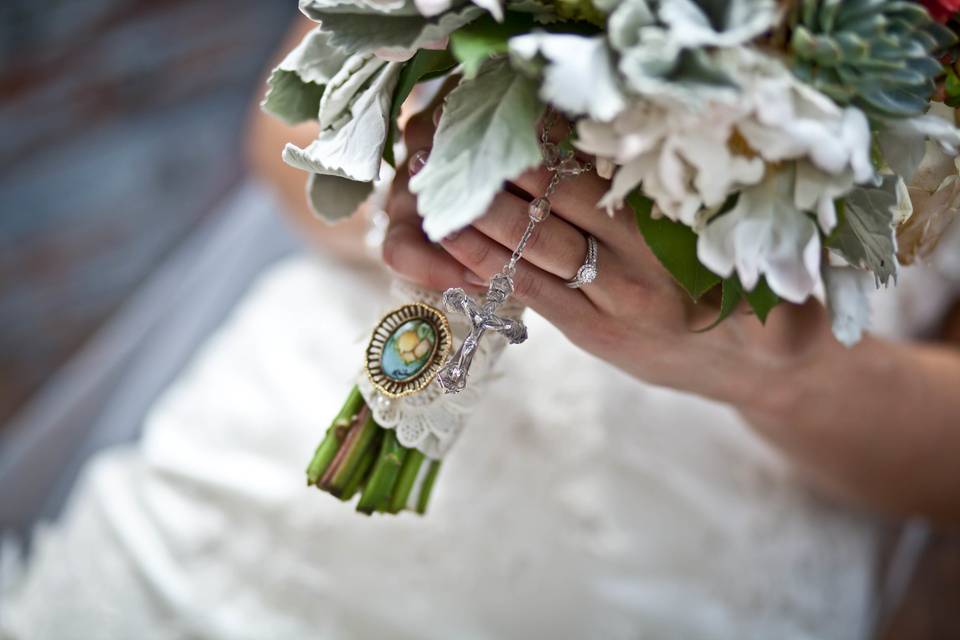 The bride holding her bouquet