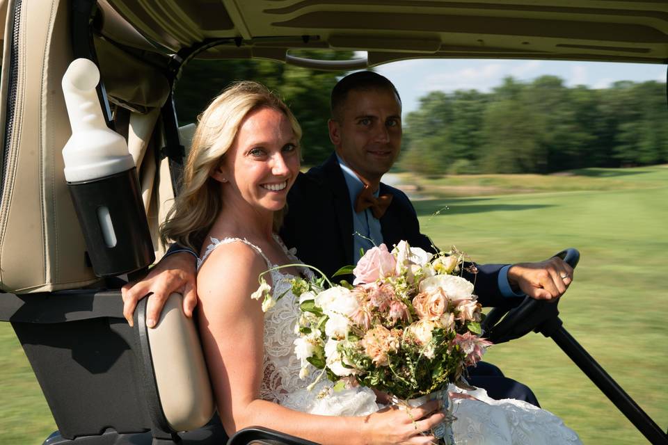 Bride and Groom golf cart