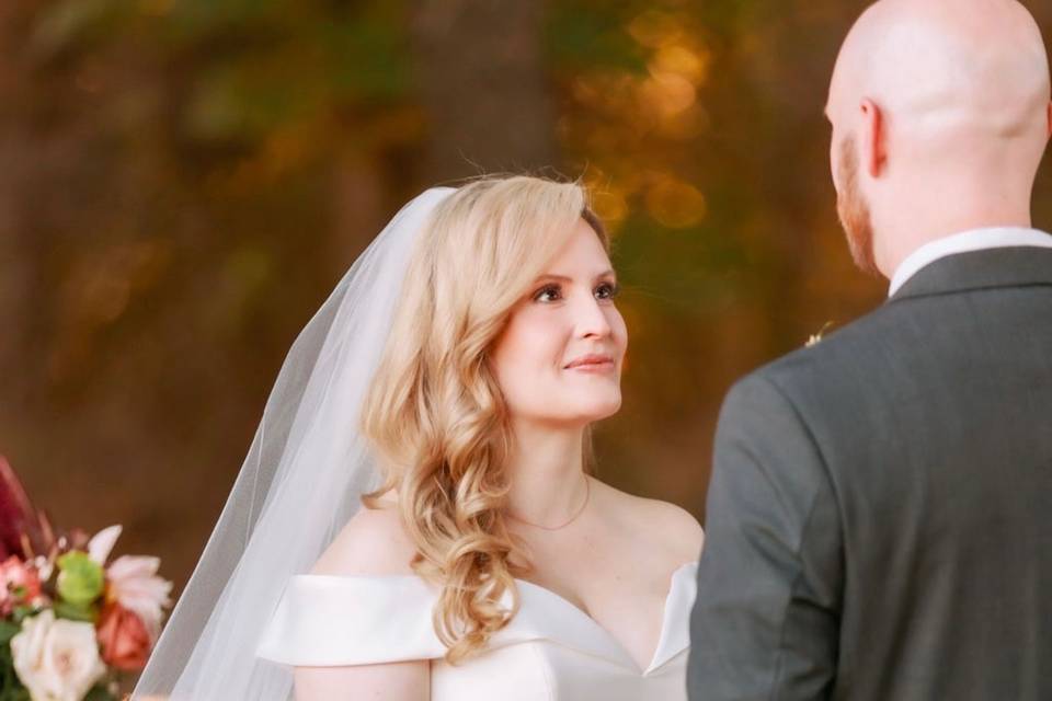 Newlyweds kissing