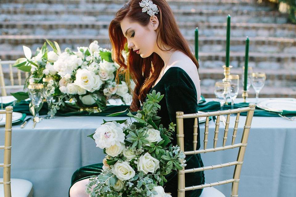 Velvet dress with a high slit