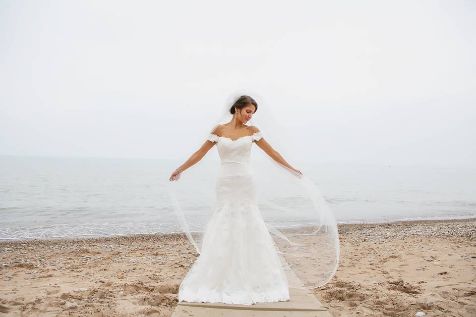 The beach and the bride!