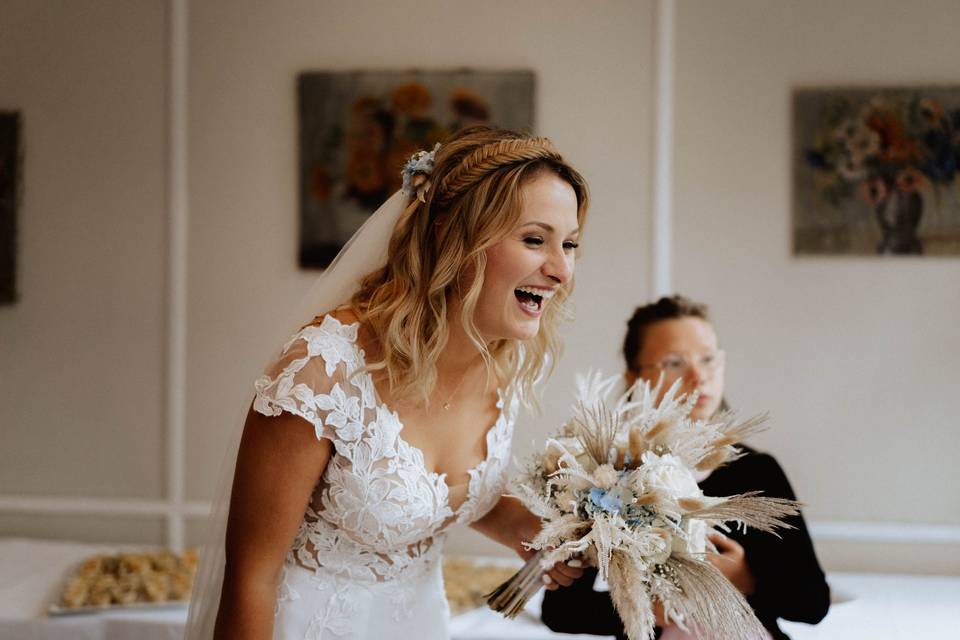 Bride is laughing