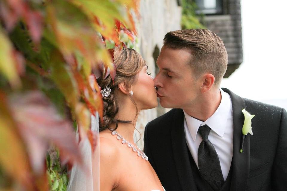 Newlyweds kissing