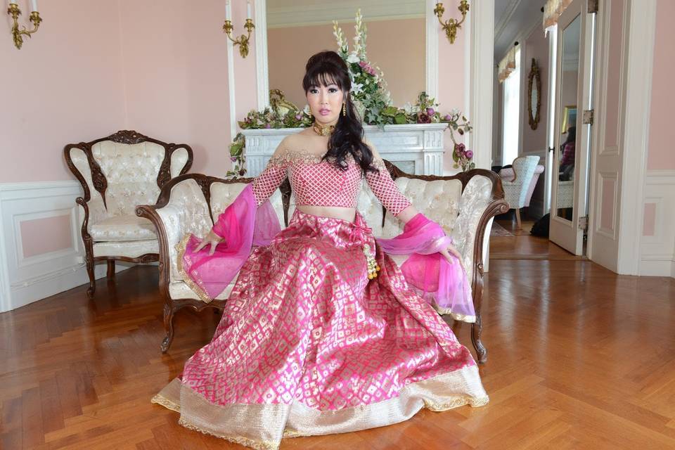 Bride in a pink gown