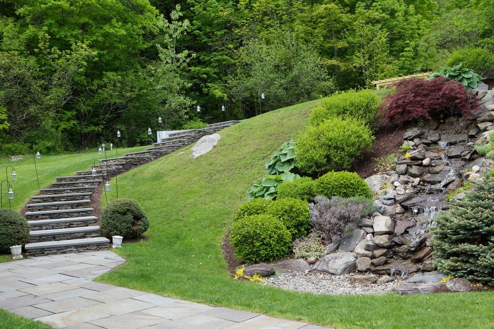 Blue Stone Stairs with Lanterns to Ceremony Area