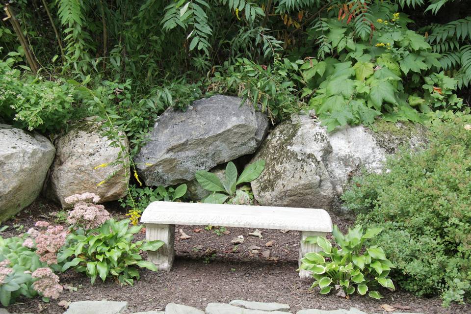 Koi Pond and Bridge Over Stream to Ceremony Area