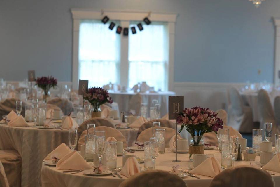 This is our lovely Laurel room which can accommodate from 75 guests to 105.