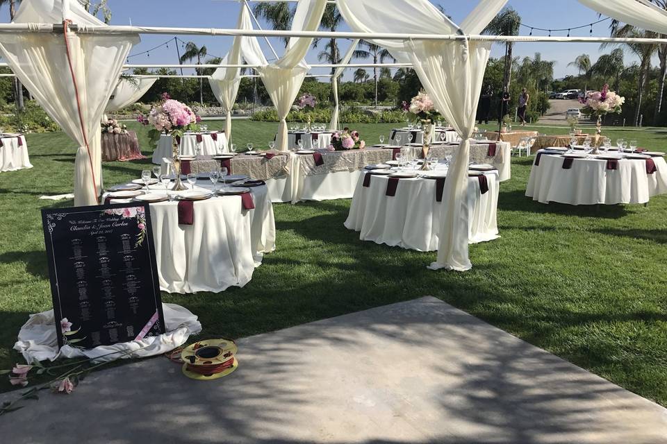 Outdoor wedding reception set-up