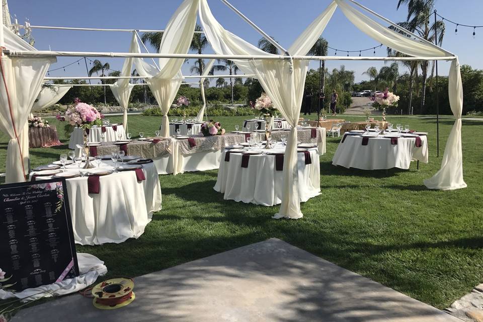 Outdoor wedding reception set-up