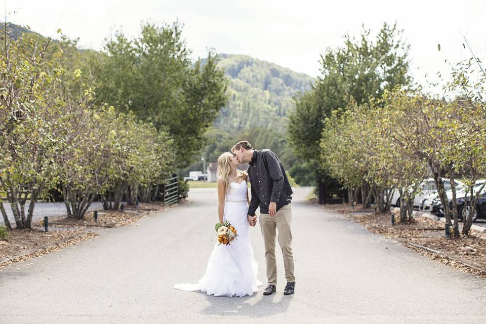 Newlyweds kissing