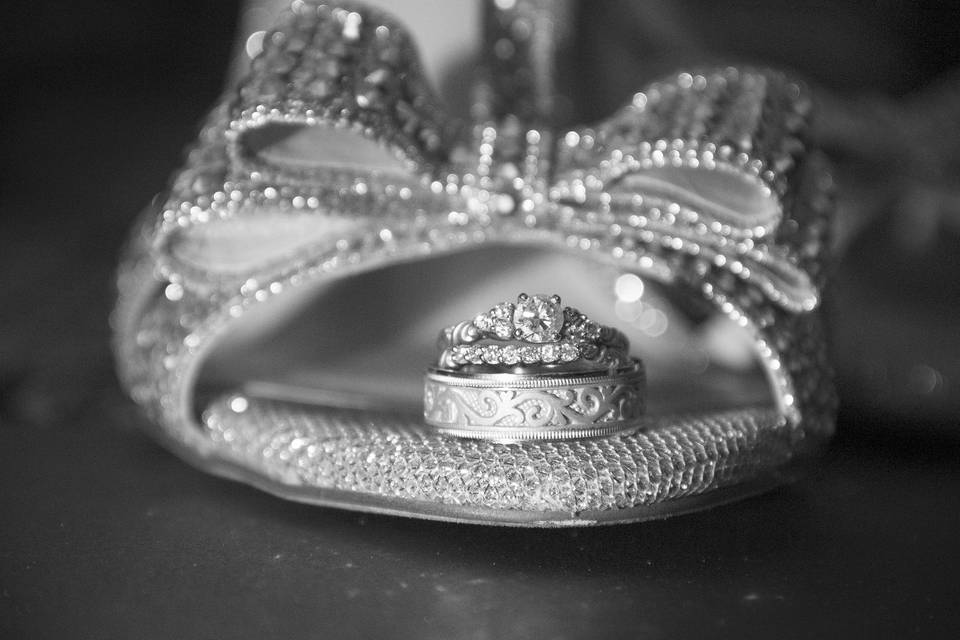 This bride absolutely loved her shoes, we had to make sure we got this wonderful photo.  This was taken by our detail girl, Stephanie.  Bride's shoe and rings