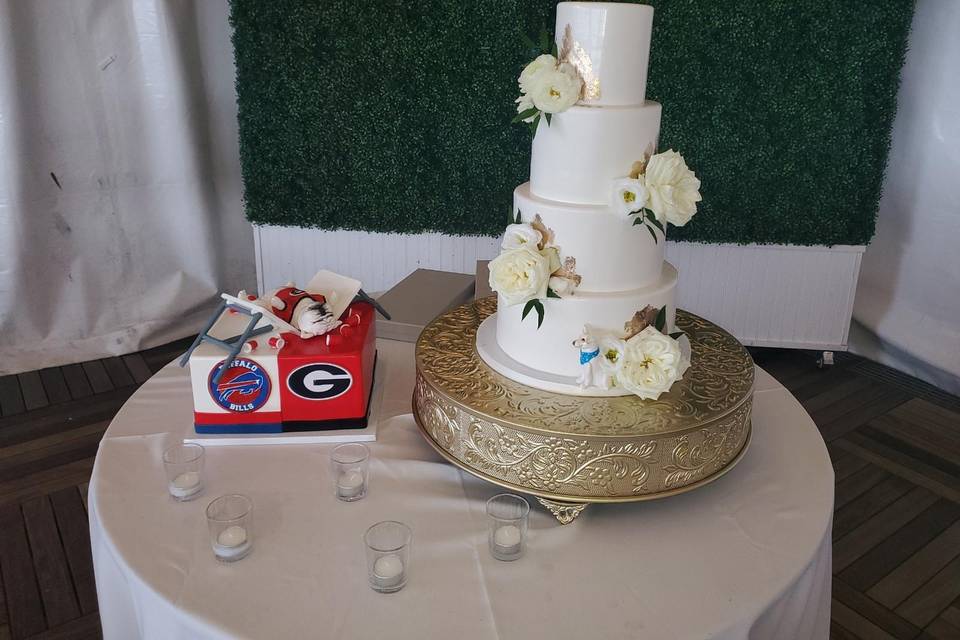Wedding cake and grooms cake
