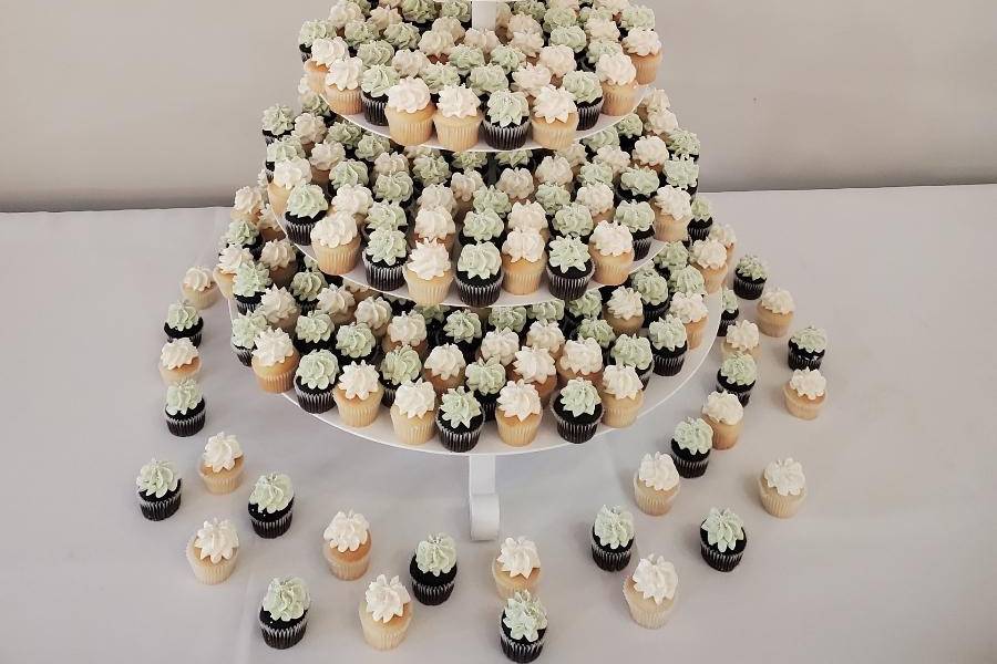 Wedding cake and mini cupcakes