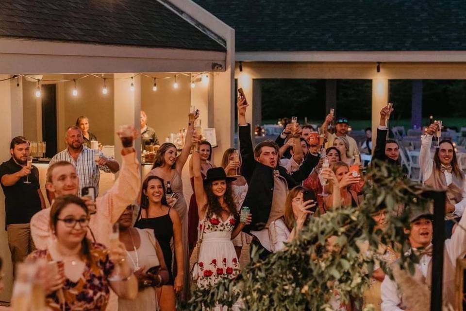 Wedding guests at bar terrace