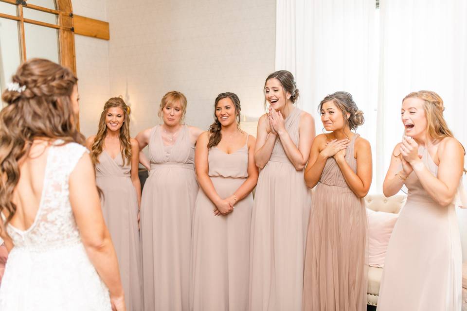 First look with bridesmaids