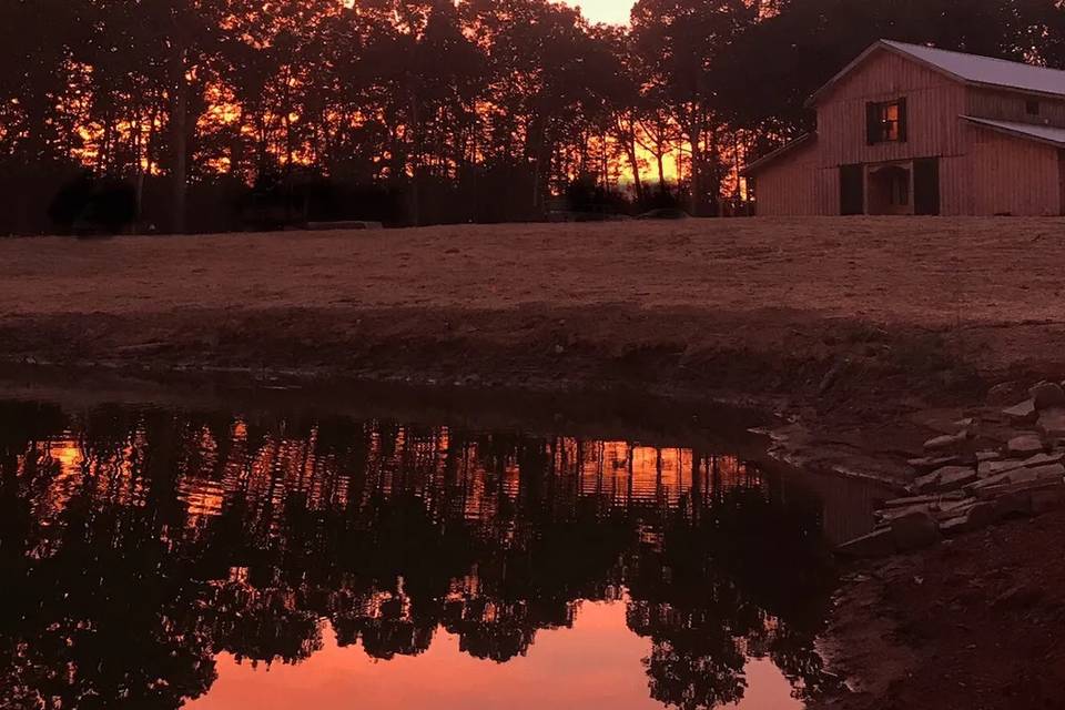 Sunset view of barn
