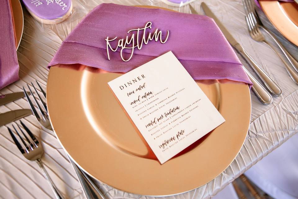 Laser cut place cards/menu