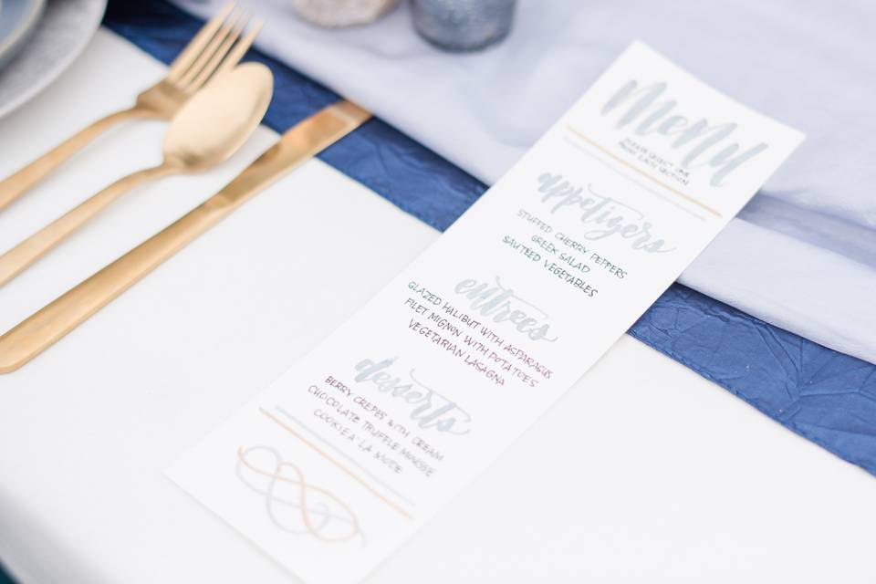 Hand-written watercolor menu