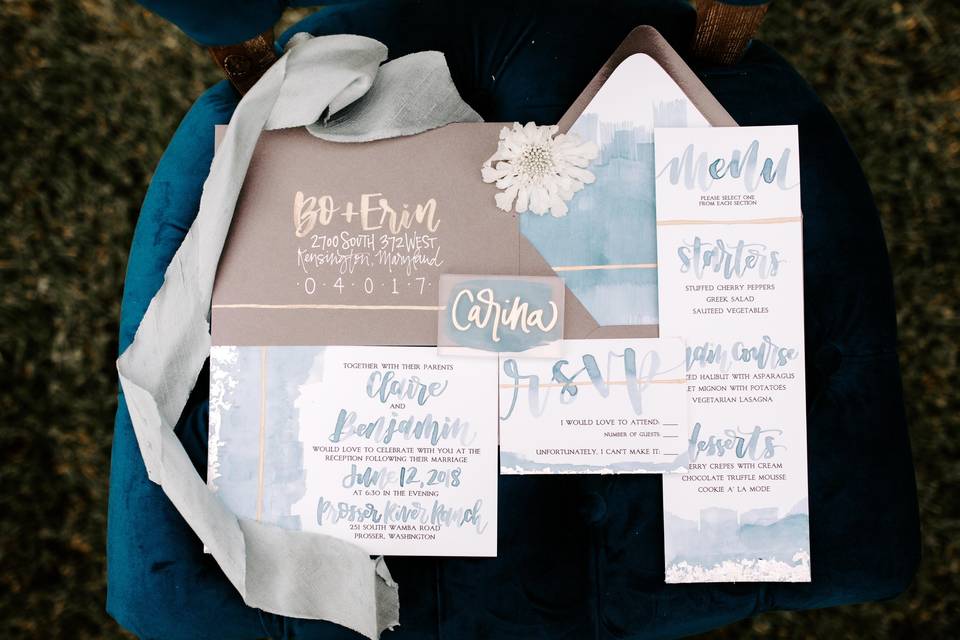 Watercolor invitation blue