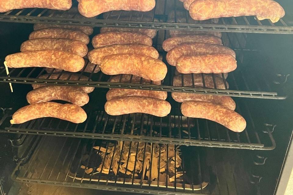 Smoking our hand-made brats