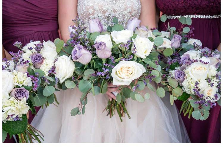 Purple and white bouquets