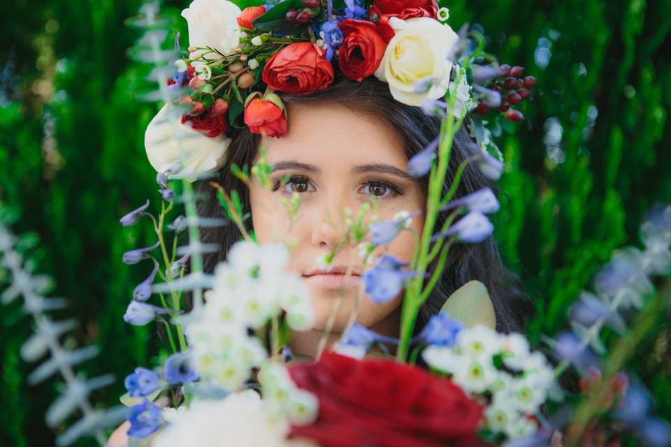 Bride + flowers.