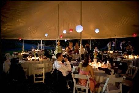 A reception in the front of our winery with our tents available for rent.