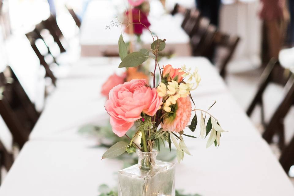 Table set-up with floral centerpiece