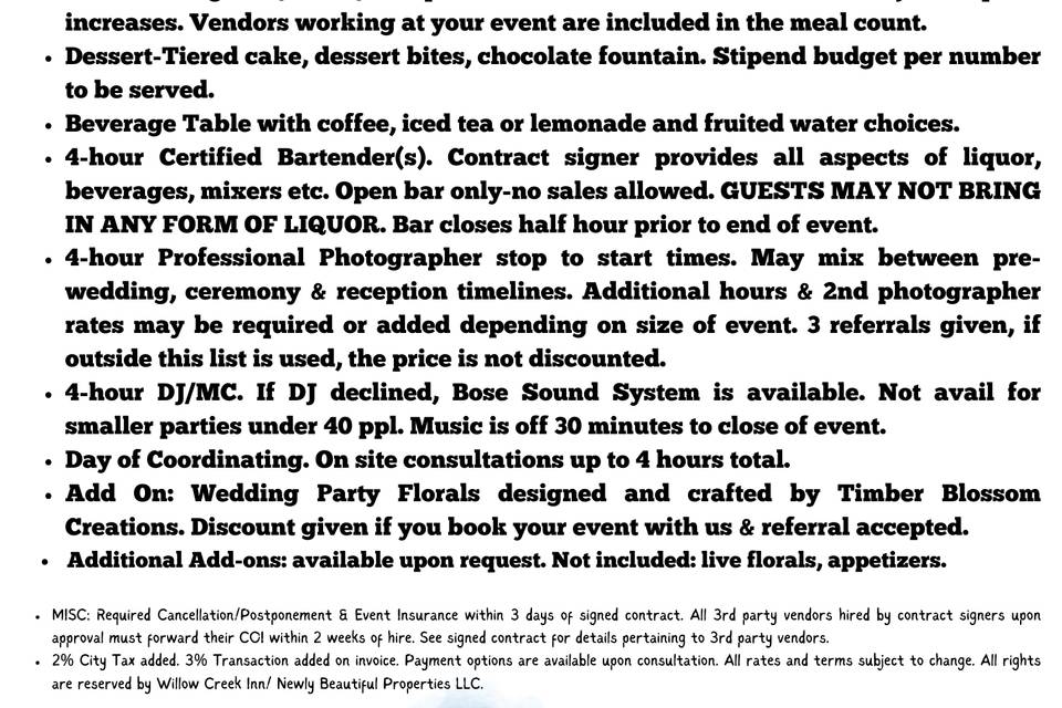 Inclusive Package Details