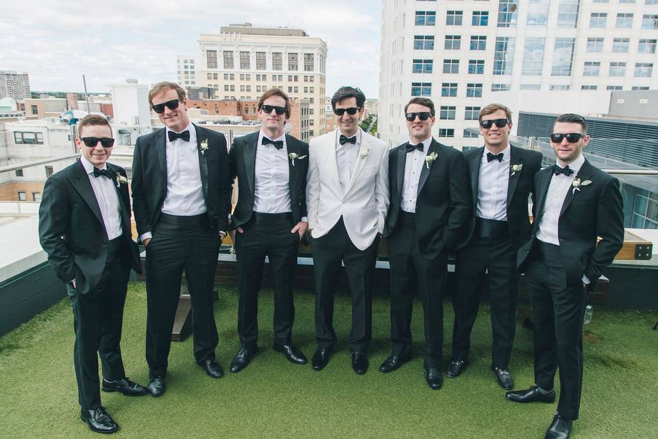 Groomsmen on Grain's rooftop