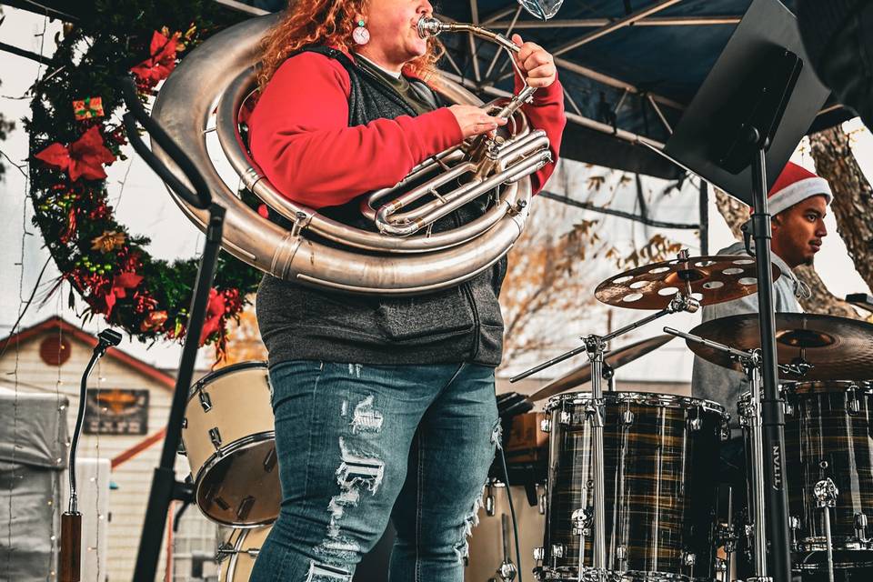 Emily holding down the bass