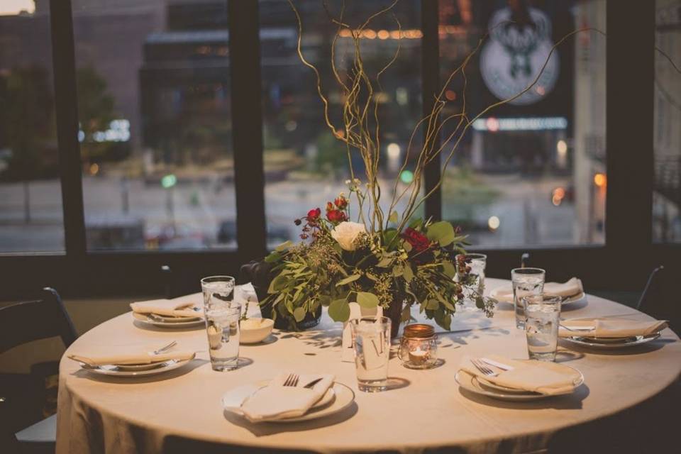 Table setup with centerpiece