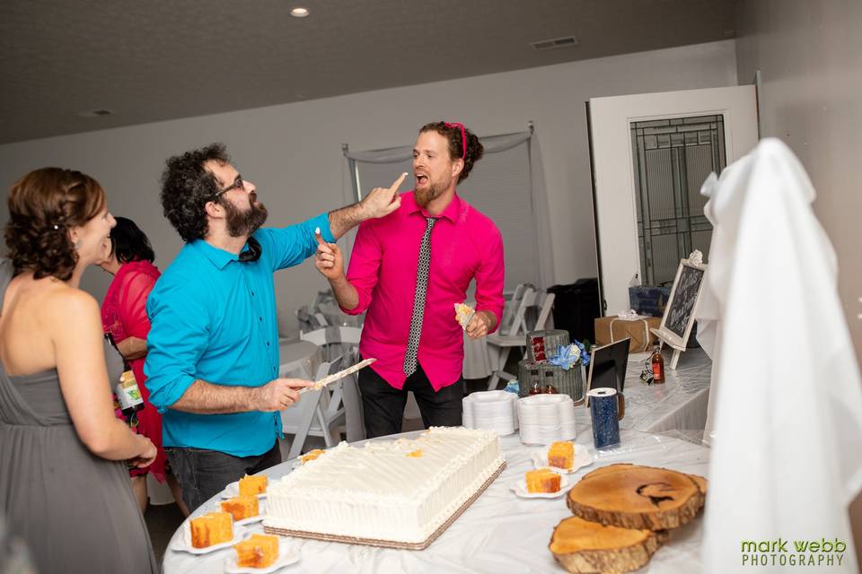 The band testing the cake