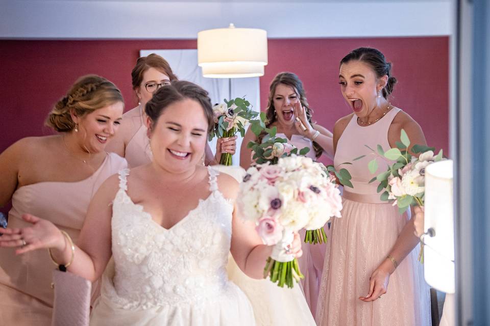 Bride reveal to bridesmaids