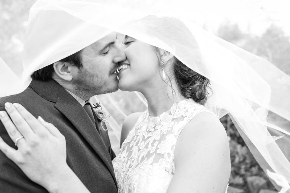 Bride and groom in the gardens