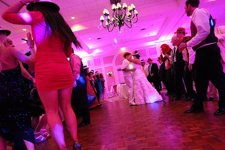 Bride and groom dancing