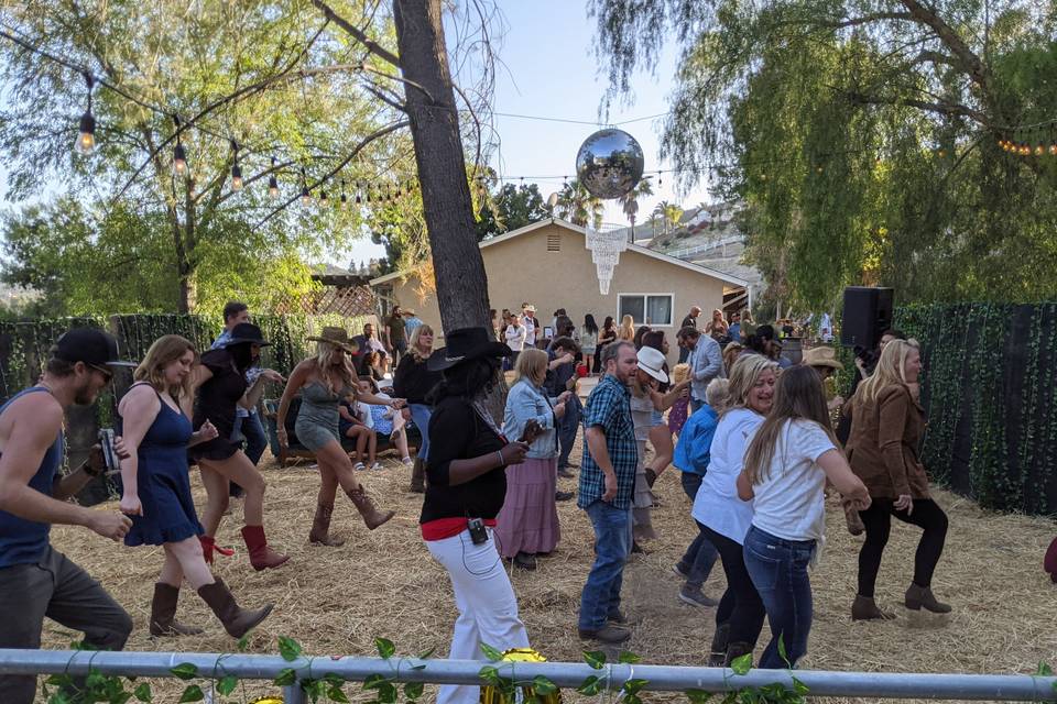 Lori leads line dancing