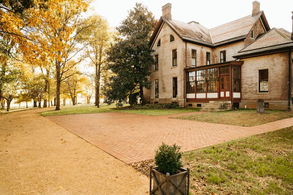 Brick patio by sunroom