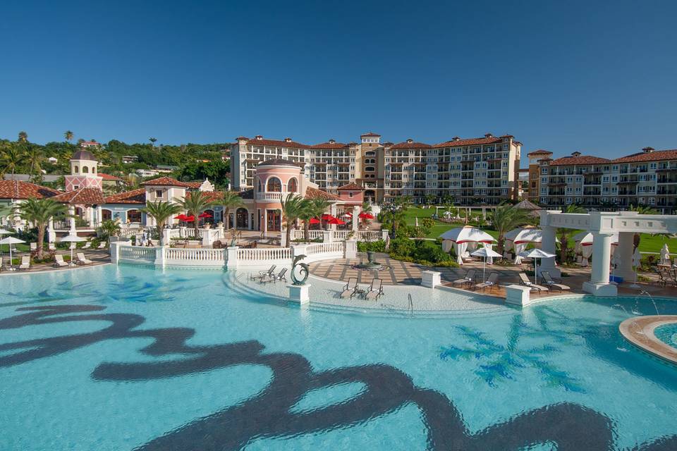 A view of the hotel and pool