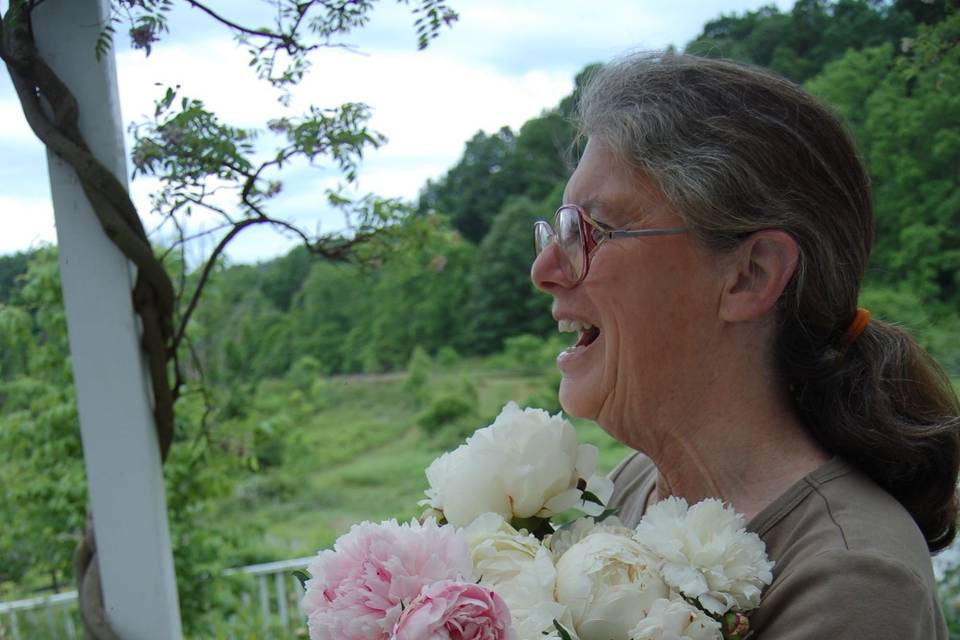 Harvesting peonies