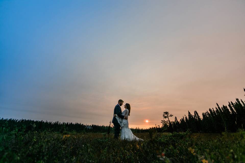 Sunset wedding portrait