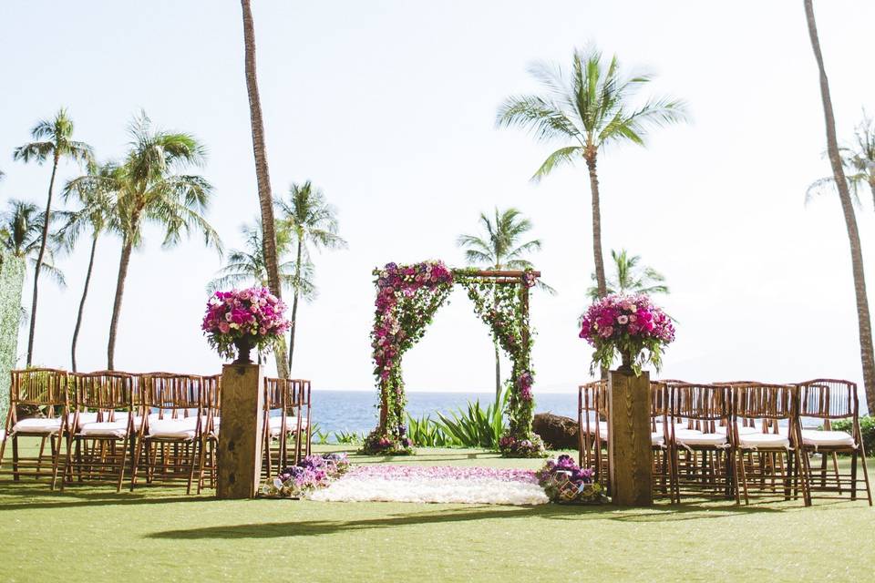 An outdoor wedding ceremony area