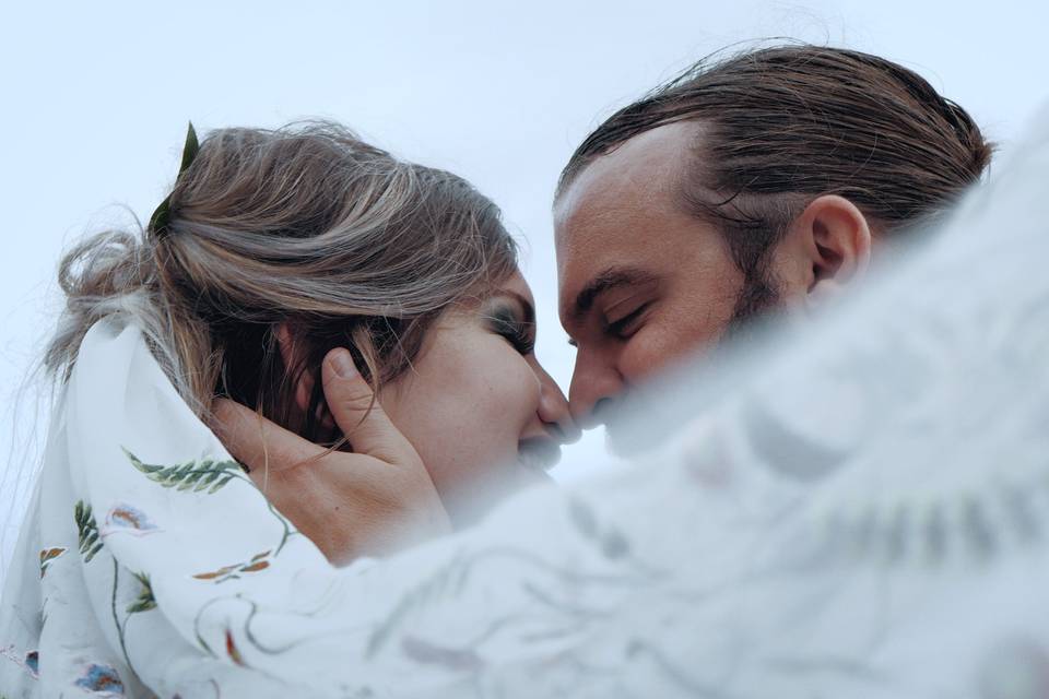 Dramatic shot with veil in breeze