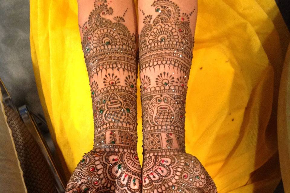Henna pattern on the hands and arms